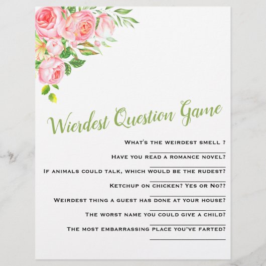 最も広い質問ゲームフローラ赤ちゃんシャワー活動 (裏面)