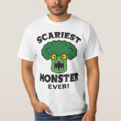 最も怖いブロッコリーモンスターの面白いハロウィンデザイン Tシャツ (正面)