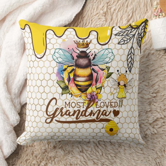 最も愛されたおばあちゃん – 孫の名前 – クイーンビー クッション (ブランケット)