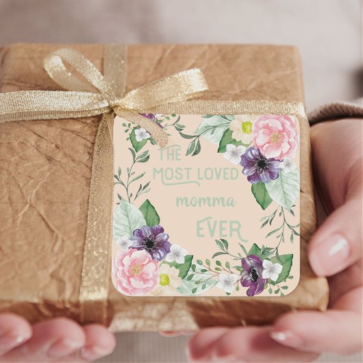 最も愛されたママ常に水の色の野生のバラ – 桃 スクエアシール