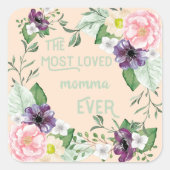 最も愛されたママ常に水の色の野生のバラ – 桃 スクエアシール (正面)