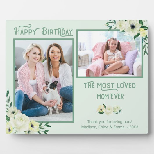 最も愛されたママ – アイボリーフローラフレーム2写真 フォトプラーク (正面)