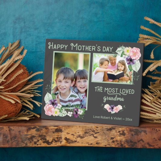 最も愛されるおばあちゃん – フローラグレー&グリーンフォト フォトプラーク (側面)