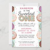 最も愛らしいブルーアイスドーナツ　ベイビーのファーストバースデー マグネット招待状 (正面)