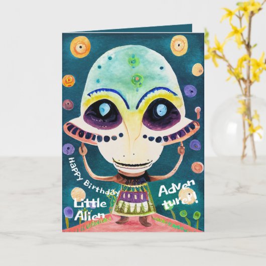 最も愛子供へする誕生日カードエイリアン カード (黄色い花)