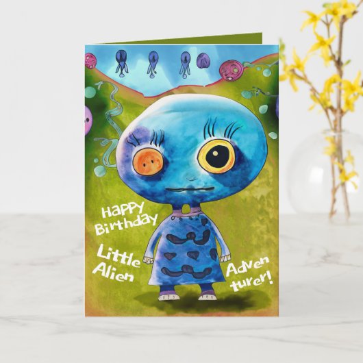 最も愛子供へする誕生日カードエイリアン カード (黄色い花)