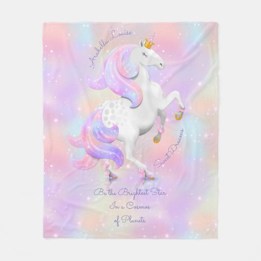 最も明るい星の魔法のユニコーンプリンセスファイル フリースブランケット (正面)