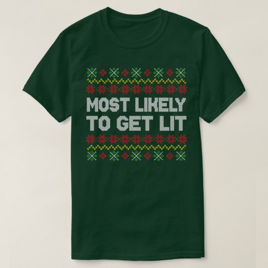 最も明るい醜いクリスマスセーターのパットを得る可能性が高い Tシャツ (デザイン正面)