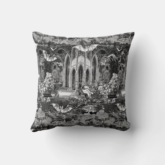 最も暗いゴシック様式のヴァンパイアーズcryptグレーブズこうもりゴシックこうもり クッション (裏面)