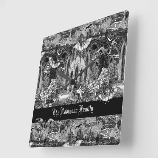 最も暗いゴシック様式のヴァンパイアーズcryptグレーブズこうもりゴシックこうもり スクエア壁時計 (傾斜)