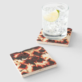 最も暗い赤い背景に彫られた焚き火 ストーンコースター