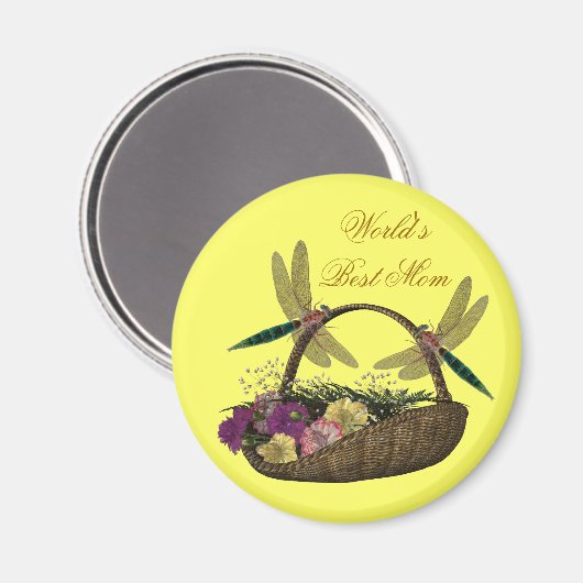 最も最高のなお母さんのトンボの花のバスケットの磁石 マグネット (正面/裏面)