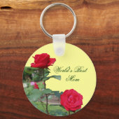 最も最高のなお母さんの赤いバラの花の写真Keychain キーホルダー (正面)