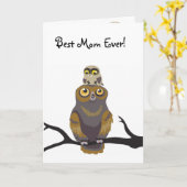 最も最高のなお母さん! フクロウの母の日カード カード (黄色い花)