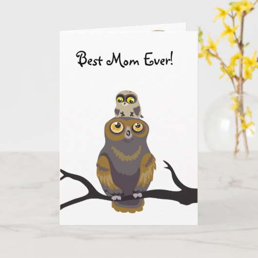 最も最高のなお母さん! フクロウの母の日カード カード (黄色い花)
