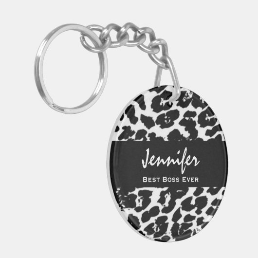 最も最高のなボスの名前をカスタムするの白黒のヒョウ キーホルダー (正面左)