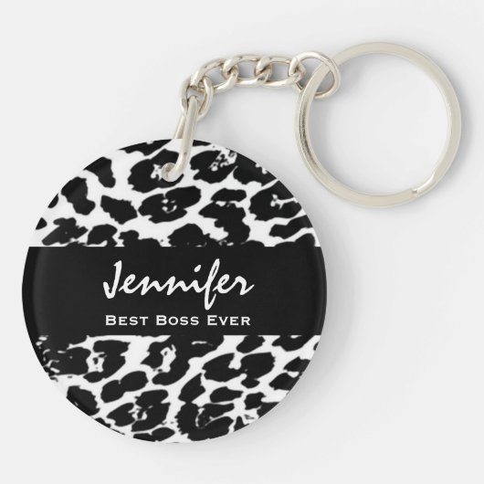 最も最高のなボスの名前をカスタムするの白黒のヒョウ キーホルダー (裏面)