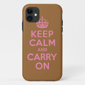 最も最高のな価格のKeep Calm and Carry Onのピンクおよびブラウン iPhone 11 ケース