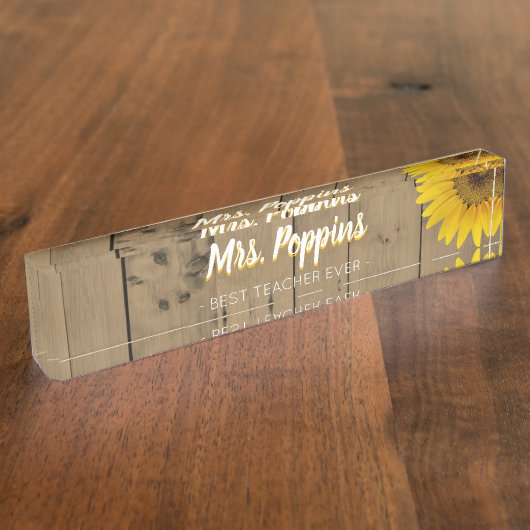 最も最高のな先生のギフトの名前の素朴な木製のヒマワリ デスクネームプレート (側面)