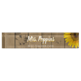 最も最高のな先生のギフトの名前の素朴な木製のヒマワリ デスクネームプレート