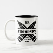 最も最高のな先生の鉛筆のモノグラムのコーヒー・マグ ツートーンマグカップ (左)