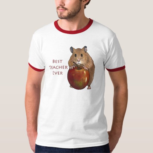 最も最高のな先生: Appleを持つハムスター: 芸術 Tシャツ (正面)