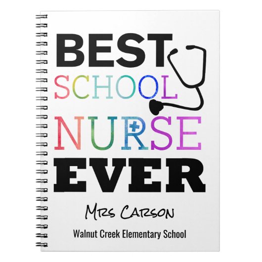 最も最高のな学校のナースのパーソナライズなタイポグラフィ ノートブック (正面)