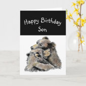 最も最高のな息子の誕生日の力強い抱擁動物のおもしろい カード (黄色い花)