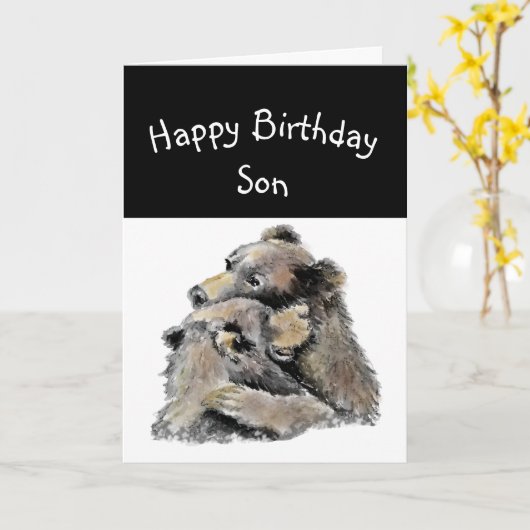 最も最高のな息子の誕生日の力強い抱擁動物のおもしろい カード (黄色い花)