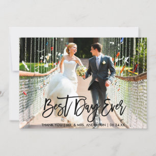 最も最高のな日のモダンなブラシの原稿の結婚式の写真 サンキューカード