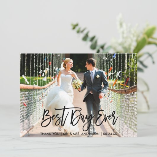 最も最高のな日のモダンなブラシの原稿の結婚式の写真 サンキューカード (スタンド正面)