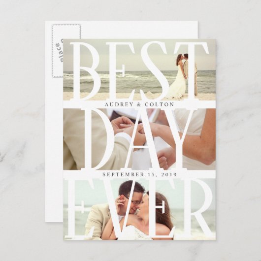 最も最高のな日のモダンな写真の結婚式は感謝していしています 案内ポストカード (正面/裏面)