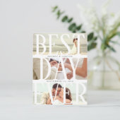 最も最高のな日のモダンな写真の結婚式は感謝していしています 案内ポストカード (スタンド正面)