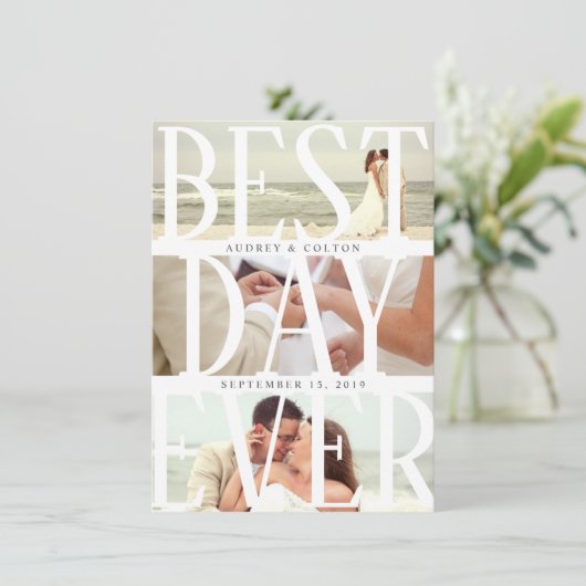 最も最高のな日のモダンな結婚式は感謝していしています 案内状 (スタンド正面)