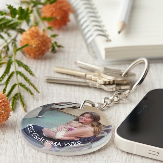 最も最高のな祖母のパーソナライズな写真のキーホルダー キーホルダー (正面右)