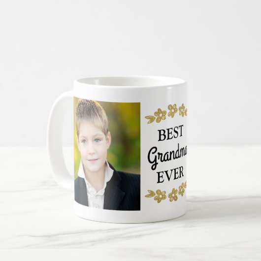最も最高のな祖母の金ゴールドの花のカスタムの写真 コーヒーマグカップ (正面左)