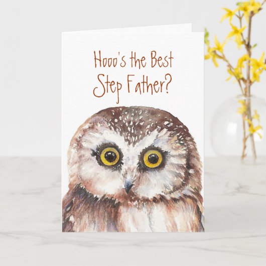 最も最高のな継父の日のカスタムで賢いフクロウのユーモア カード (黄色い花)