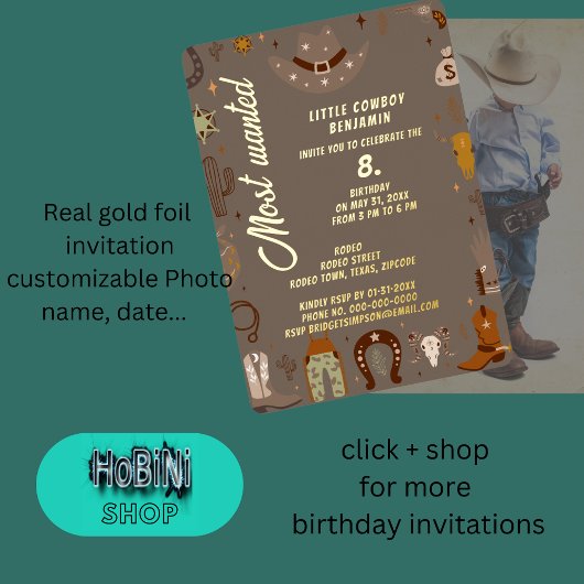 最も望まれているテキサス州カウボーイ誕生日 箔招待状