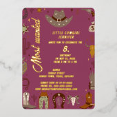 最も望まれている小さなテキサス州女性のカーボーイ誕生日 箔招待状 (正面)