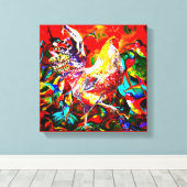「最も朝カラフルの」鶏とハミングバード キャンバスプリント (インサイチュ (ウッドフロア))