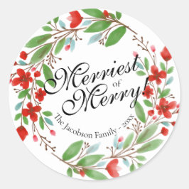 最も楽しいクリスマスの水彩花のデザイン ラウンドシール