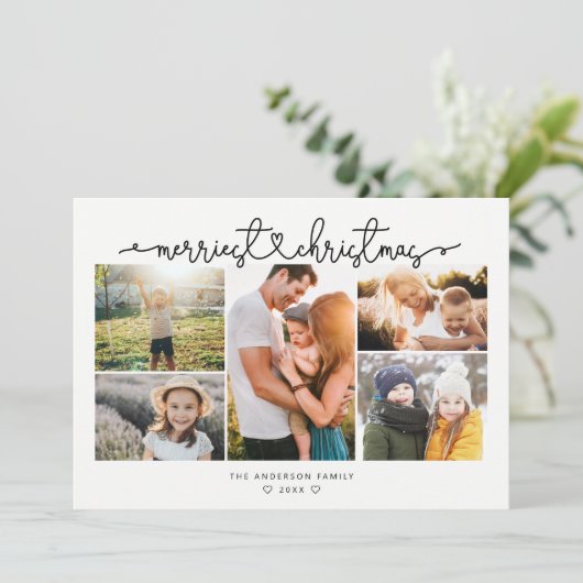 最も楽しいクリスマス 現代的なスクリプトの写真コラージュ シーズンカード (スタンド正面)