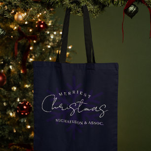 最も楽しいクリスマス 雪の結晶 ネイビーブルー トートバッグ