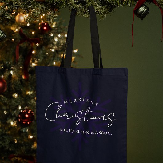 最も楽しいクリスマス 雪の結晶 ネイビーブルー トートバッグ