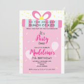 最も楽しいピンクの面白い女の子の誕生日パーティー 招待状 (スタンド正面)