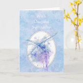 最も深い悔やみや弔慰で美しい青いトンボのカード カード (黄色い花)