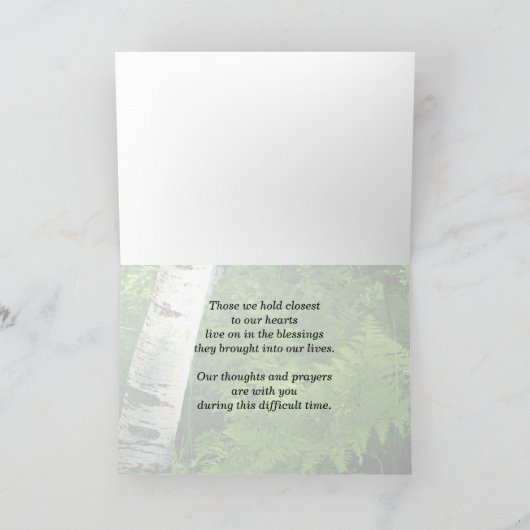 最も深い悔やみや弔慰で、《植物》アスペンとシダの挨拶 カード (内部)