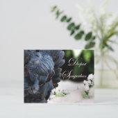 最も深い悔やみや弔慰ガーデンスノーエンジェルと鳩 ポストカード (スタンド正面)