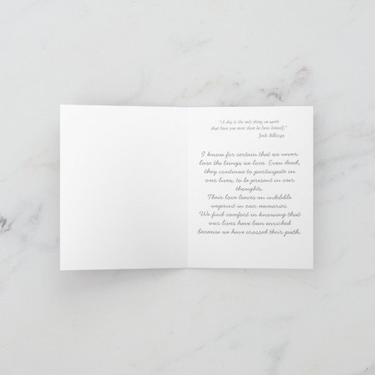 最も深い悔やみや弔慰犬の同情カードと引用文 カード (内部)