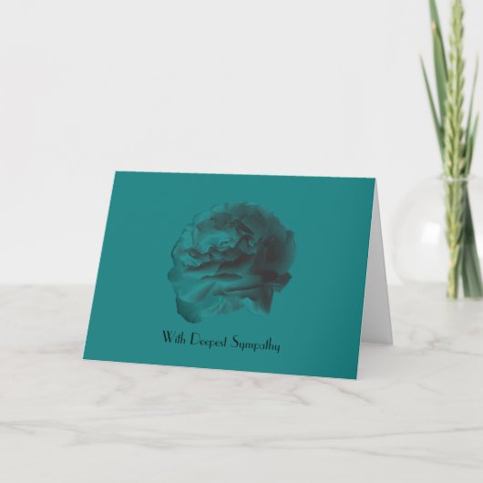 最も深い悔やみや弔慰、ティール（緑がかった色）バラ カード (正面)